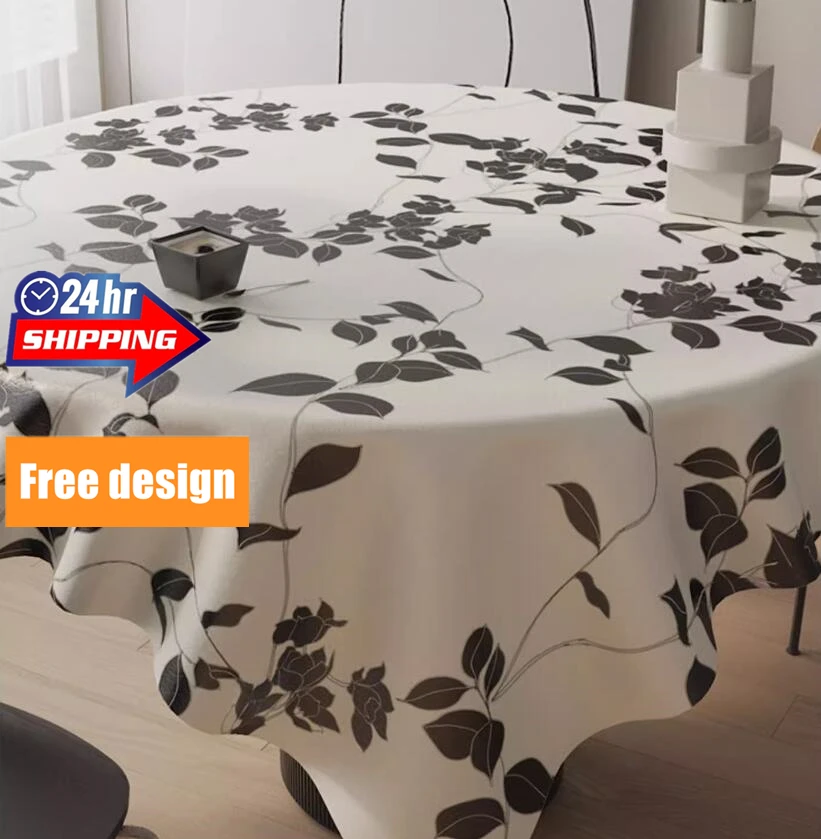 Round Waterproof Tablecloths,Oil Proof Spill Proof  Table Cloth, PVC Table Cover for Spring Indoor and Outdoor Use