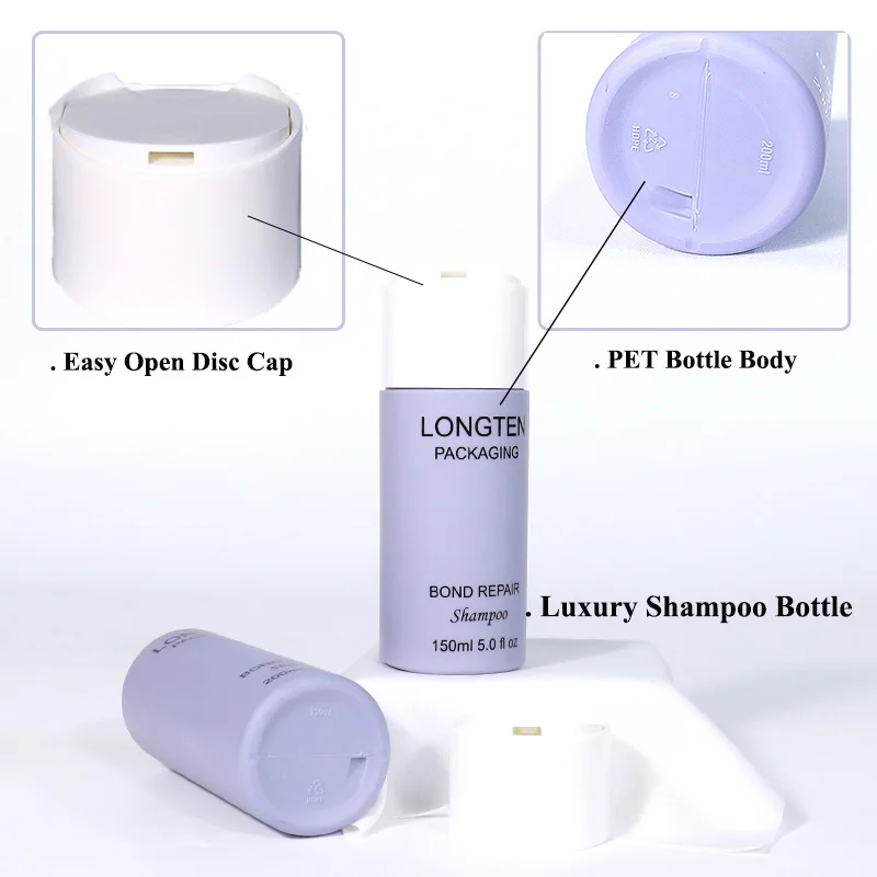 Luxury 150ml 200ml 250ml 300ml HDPE haircare packaging containers squeeze lotion shampoo plastic bottle with disc top cap