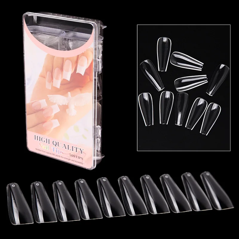 2022 Wholesale 500pcs Long Artificial False Stilleto Nails Tips Coffin Shaped for Nail Art and Nail Painting Manicure