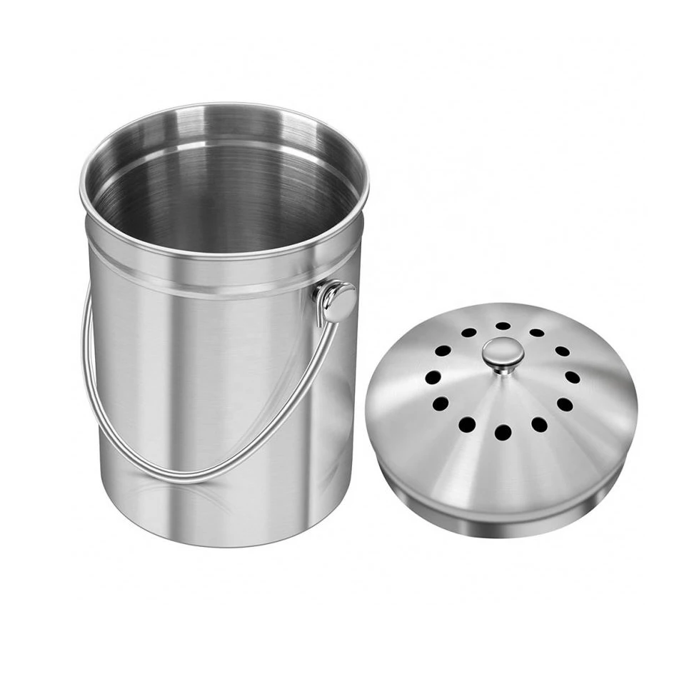 Factery Price Indoor Countertop 1.3 Gallon Stainless Steel Kitchen Compost Bin With Charcoal Filter