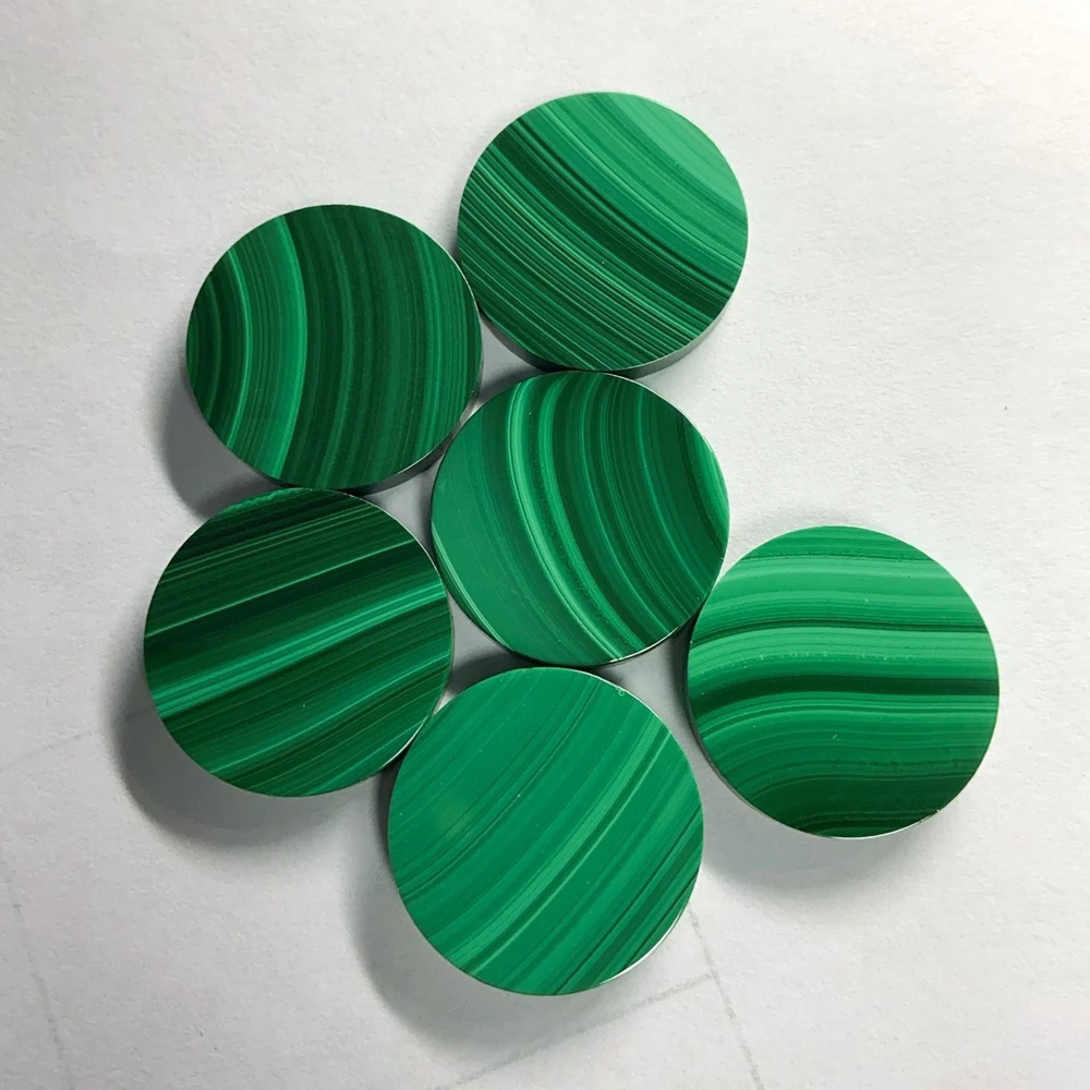 Natural Green Round  gemstone loose machine double flat coins  green malachite price for  art decoration