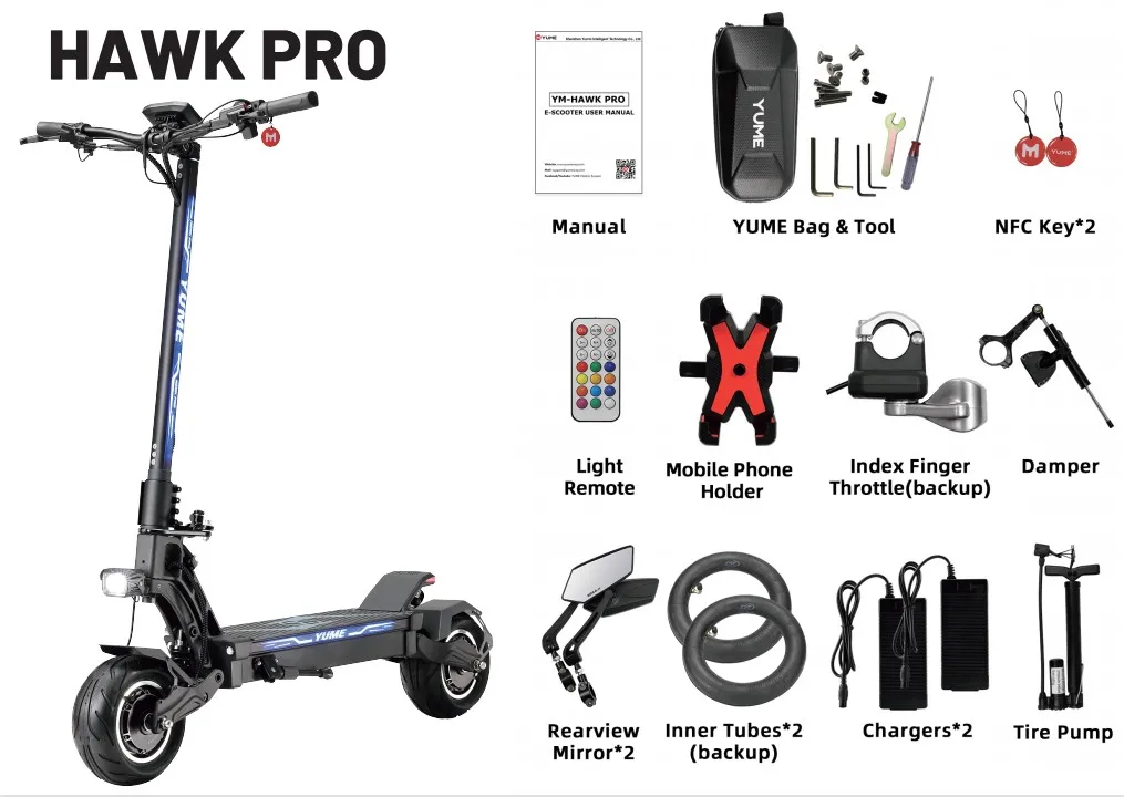 YUME HAWK Pro  high quality scooter electric US warehouse 60v foldable 10x4.5inch wide wheel 3000w*2 electric scooter