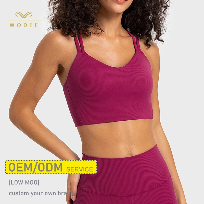 Moulded Cup Female Fitness Sports Bra Ribbed Fashion Training Bra Fitness Wear Yoga Crop Tops