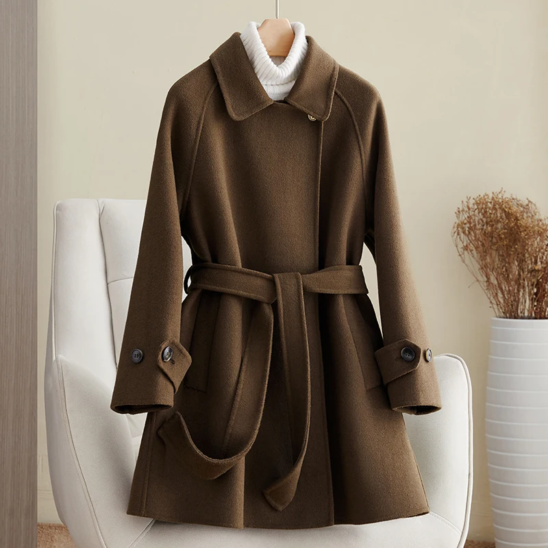 Wholesale European Fall Coats Double Breasted Long Windbreaker Women Green Long Coats Casual Jacket Women Trench Coat