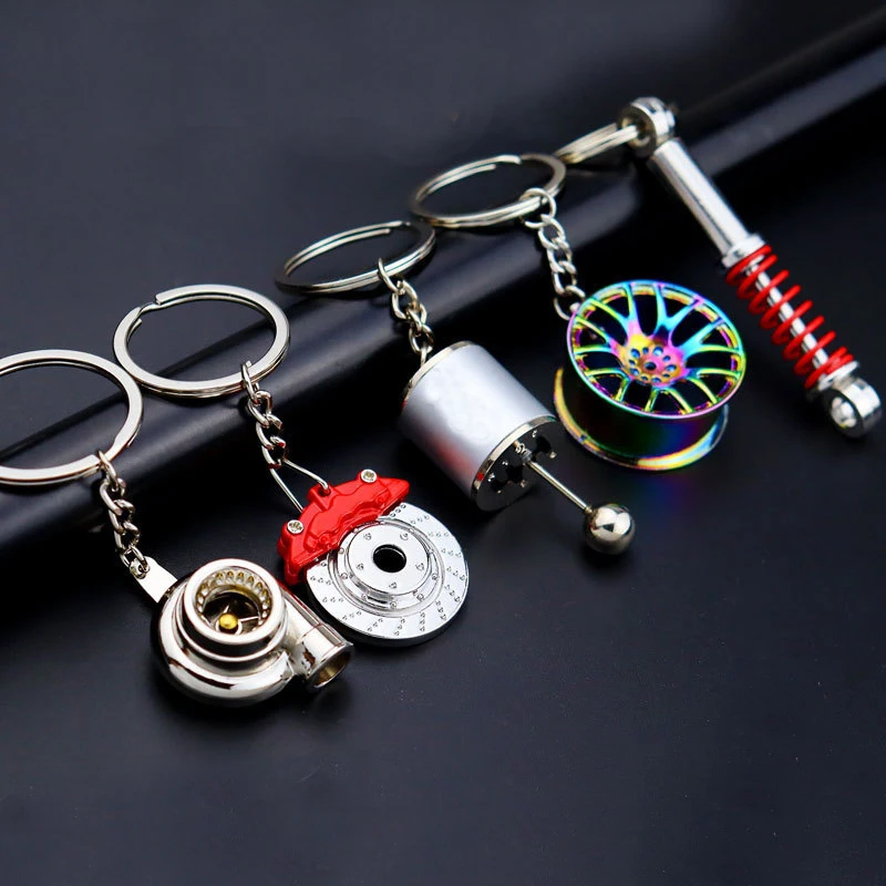Creative Gift Car Interior Accessories Car Metal Keychain Turbo Gear Hub Pendant Brake Disc Shock Absorber Key Ring