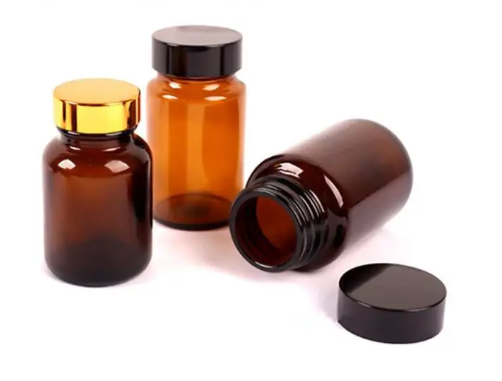 Amber Glass Medical Screw-Top Packer Bottles Wide Mouth Container Jars for Tablet