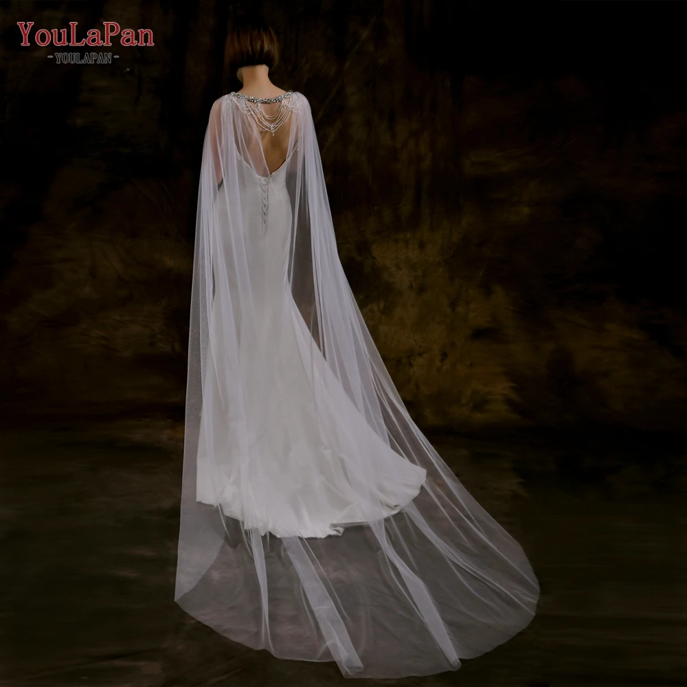 YouLaPan VG83 Handmade Crystal Beaded Necklace Women Summer Tulle Shawl 2.5M Length Cathedral Wedding Bridal Cape