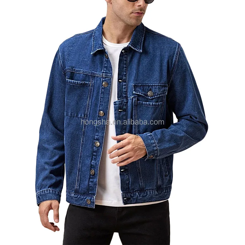 Wholesale Blank Mens Denim Jacket Casual Slant Pocket Blue Jean Jackets Men Single Breasted Denim Jeans Jacket For Men HSJ9899