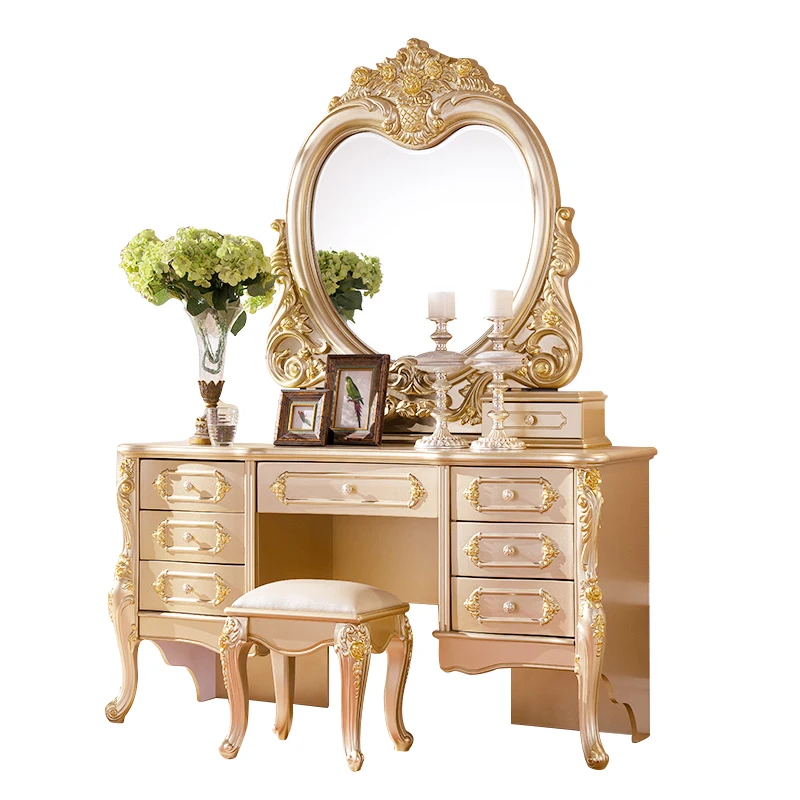 Champagne European dressing table bedroom Princess dresser table combination French luxury dressing cabinet large family