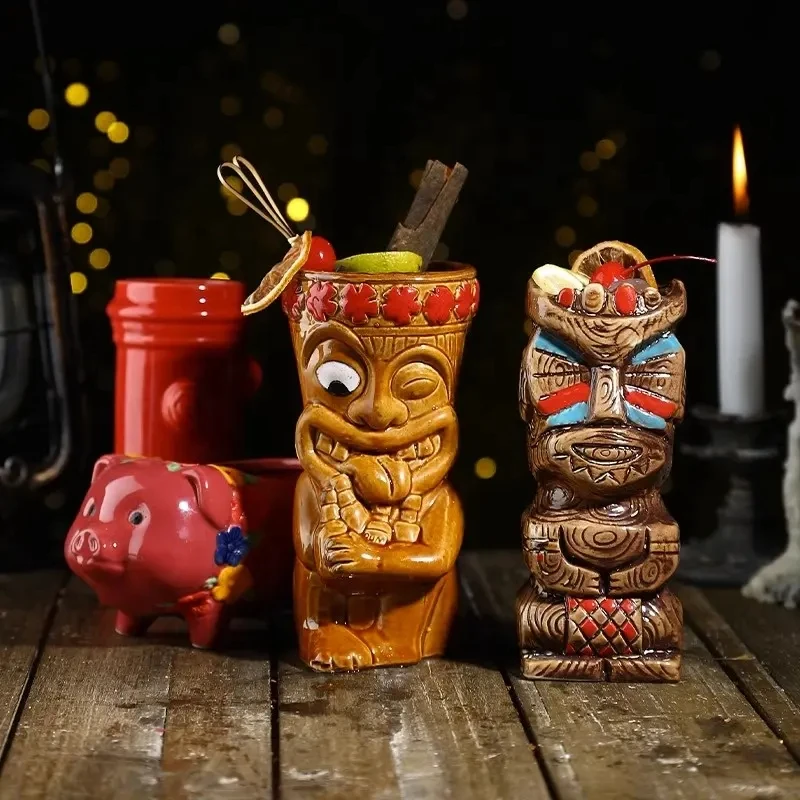 Barware Creative Hawaiian style cocktail glass with ceramic bars personalized Tiki mug coconut cup Tiki Mug