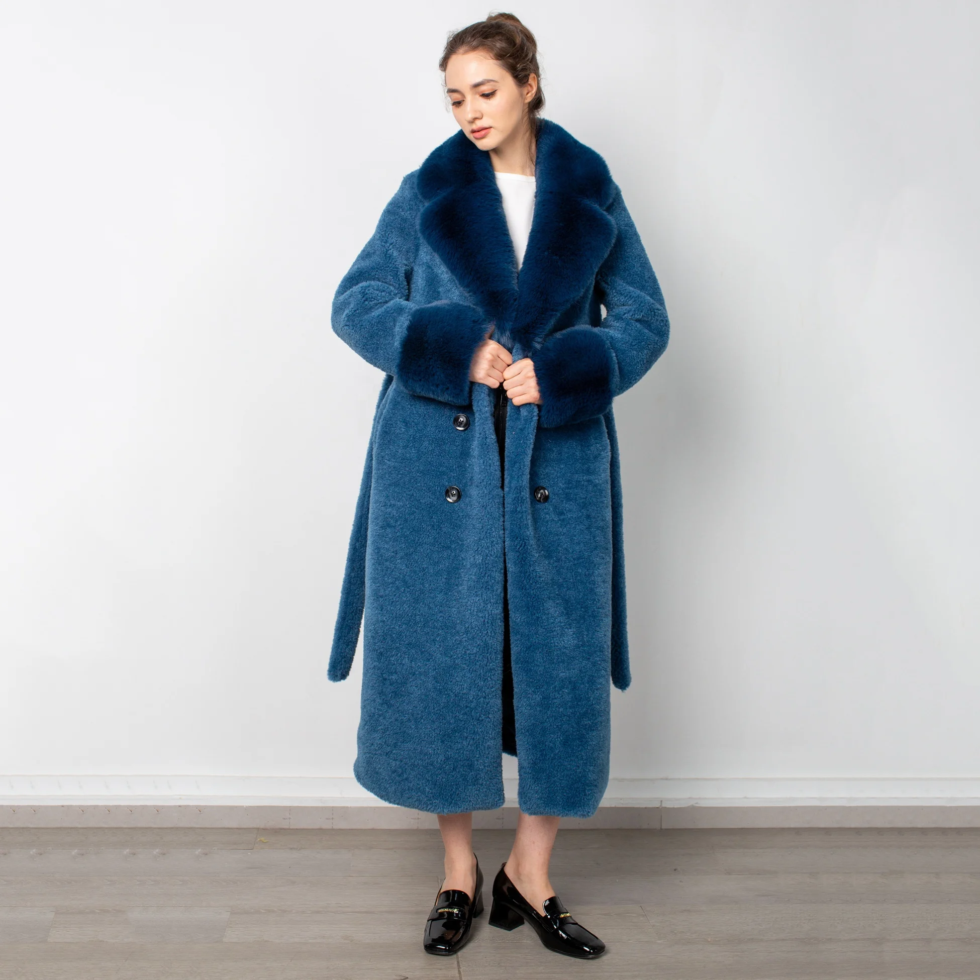 Wholesale plus size women wool shearling coats Faux fur Longline Teddy long Coat Women