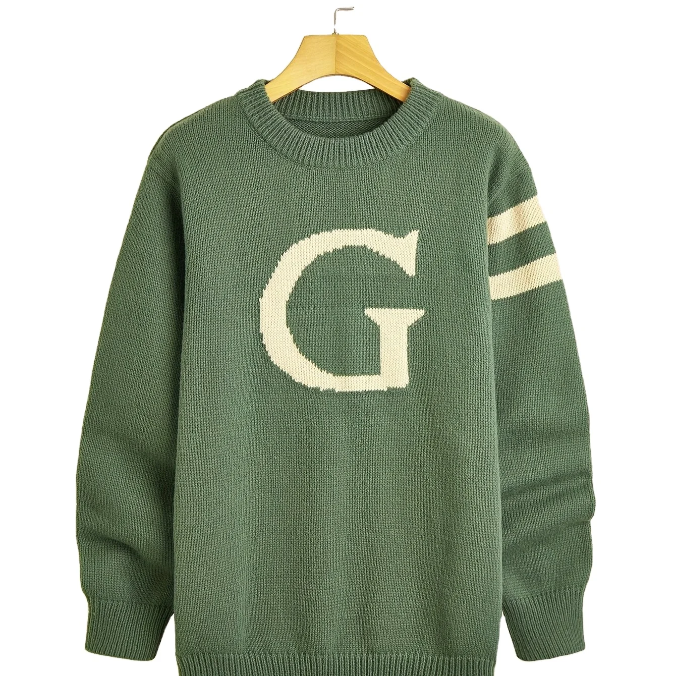 Custom Logo knitted sweater men jacquard pullover knitwear winter crew neck cotton knitted designer custom sweater