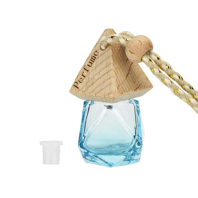 Customized Logo fragrance bottle unique design 8ml air freshener bottle hanging car perfume bottle with wooden cap
