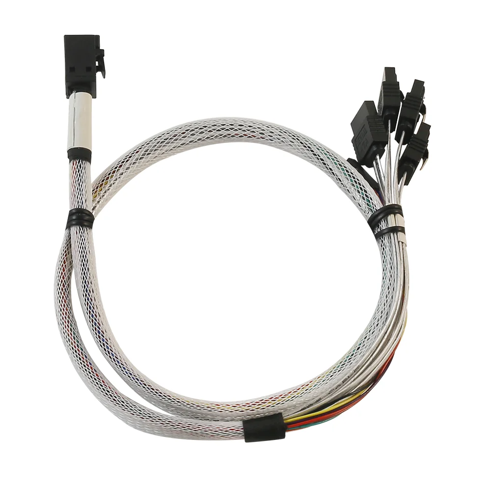 High Speed White Server HD Mini SAS Cable Motherboard Connection Cable SFF8643  to 4 SATA 7pin + Power PC Hard Disk Drive Cable
