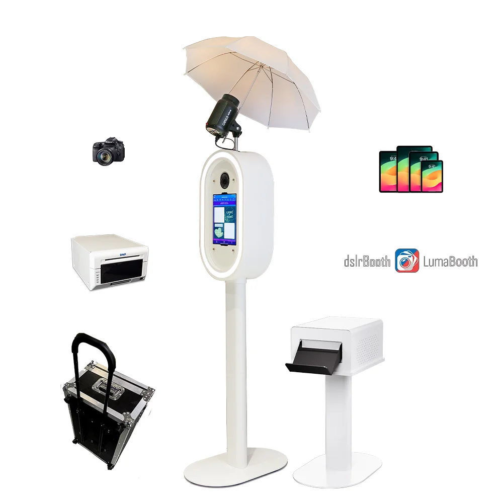 Fashion Choice Oval dslr Photo Booth with RGB Ring Light on Both Sides Photo Kiosk Booth with Umbrella flash light