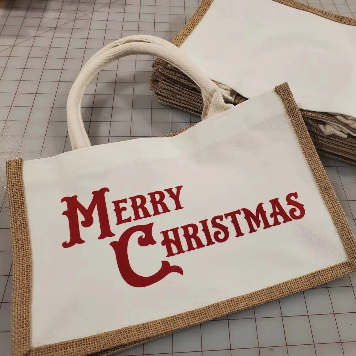 40*35*15CM Custom Large Capacity Eco Friendly Reusable Burlap Jute Tote Shopping Bag With Sturdy Handle