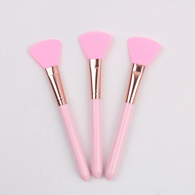 Hot Pink Color Plastic Handle Silicone Head Cosmetic Tools Fan Shape Face Mask