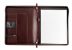 Classic Zippered Padfolio genuine leather zippered padfolio for unisex