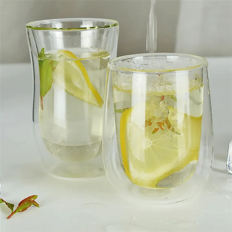 double wall glass mug custom logo hand blown Double Wall Clear Borosilicate Glass Cup