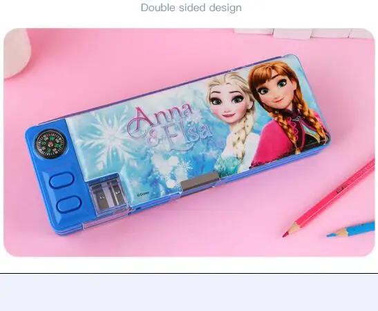 Wholesale Factory Price Double Side Plastic Pencil Box  for School  Kids With Compass