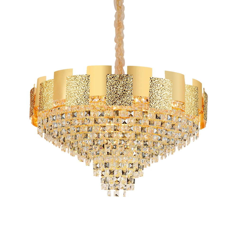 Hot Sales New Design Lighting Lobby Drop Lamp Living Room Gold LED Light Antique Wedding Time Brass Hotel Crystal Chandeliers