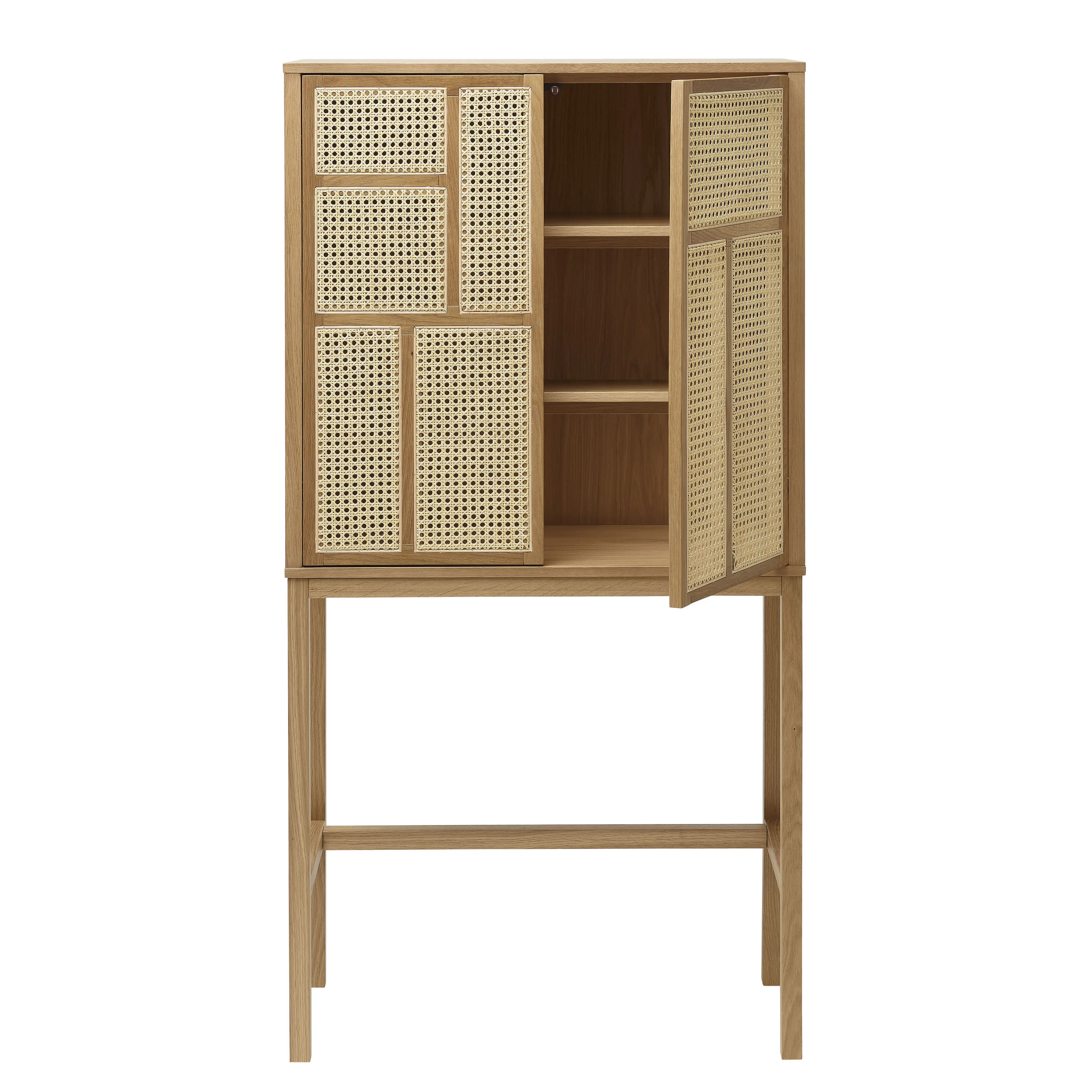 Factory Wholesale Nordic 2 Rattan Cane Door Solid Wood Living Room Italian Modern Storage Cabinet