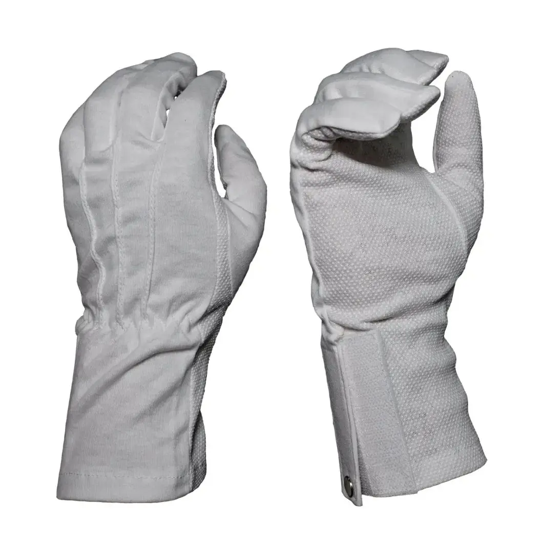 High Quality Malaysia Dot Anti Slip Magic Tape 100% Cotton White Parade Uniform Ceremonial Marching Band Gloves