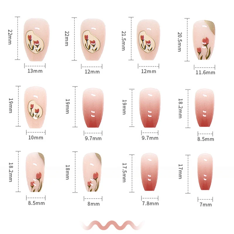 Wholesale Custom Gradient Vintage Tulip press on nails vendor with 3D false nail design and glue nail tip