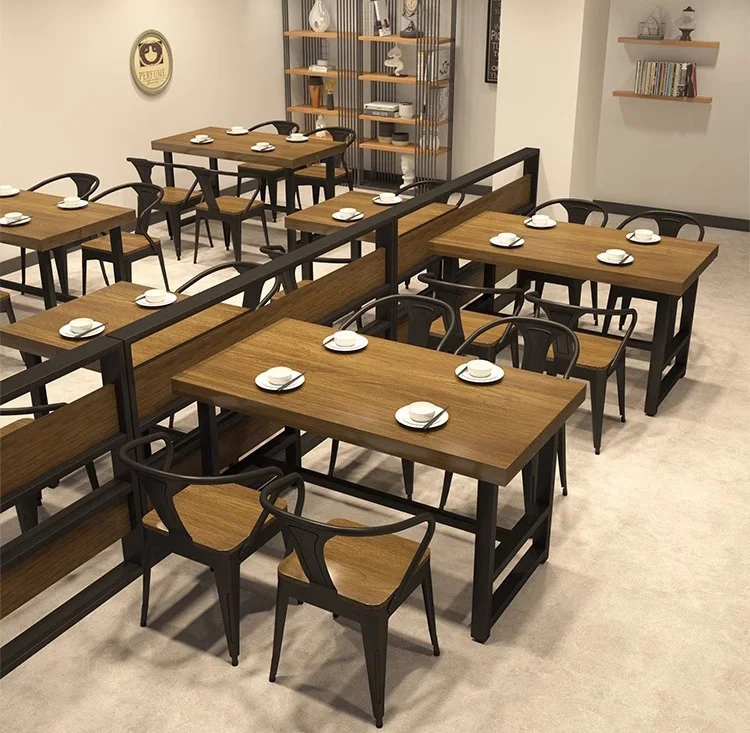 Design Solid Wood Tables And Chairs Industrial Style Bistro Restaurant Barbecue Snacks Catering Commercial Dining Room