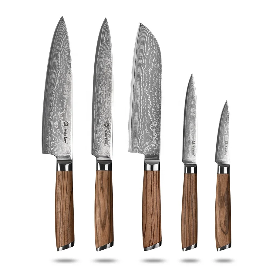 New arrival 3pcs damascus steel wood handle damast messer santoku knife set for chef