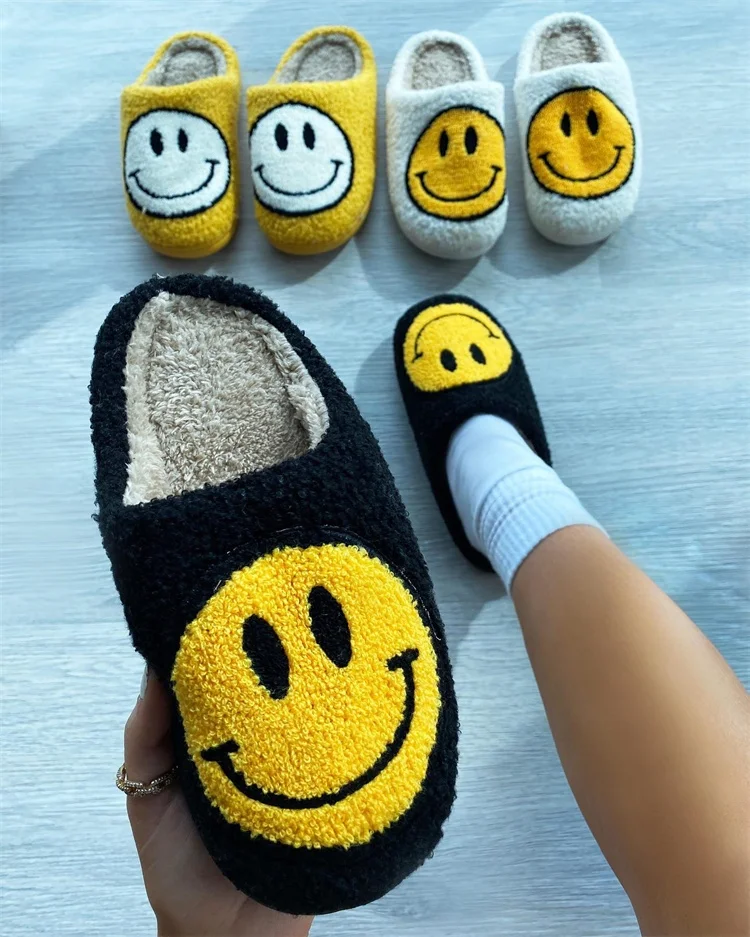 LF-62 2021 Fashion Fur Slippers Home House Bedroom Fall Winter Fuzzy Smile Slippers for Women