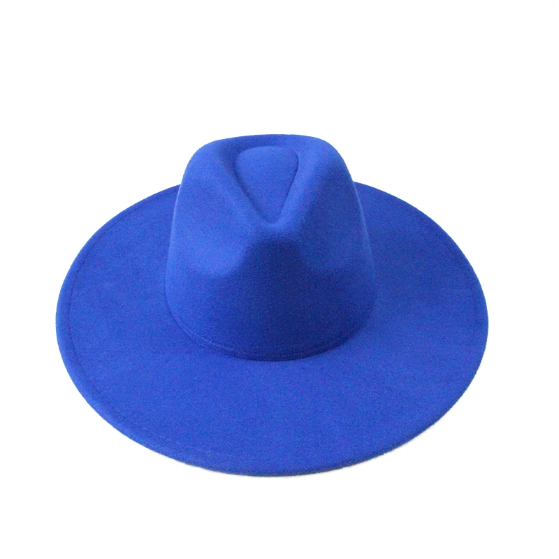 9.5cm wide brim women Gasquette Fashion panama Jazz Solid Color Blue Flat Fedora Hat