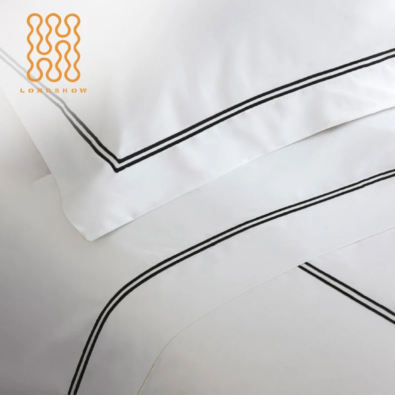 Wholesale custom 5star hotel Quality white embroidered cotton hotel duvet cover set with pillowcase