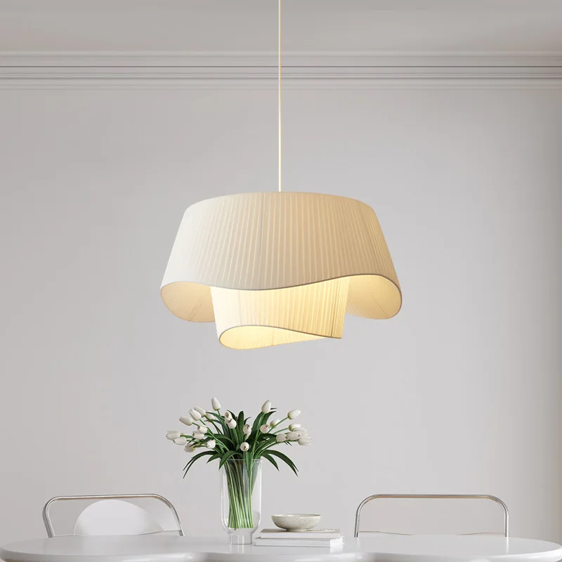 French Medieval Nordic Modern Bedroom Double Fabric Lampshade White Silk Cloth Light Pendant chandler ceiling light chandelier