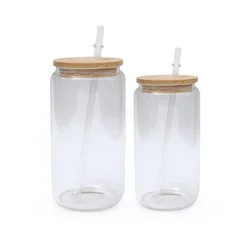 Hot Sale US Warehouse Frosted clear beer can Shaped Soda glass 12oz 16oz with bamboo lid and straw wholesale