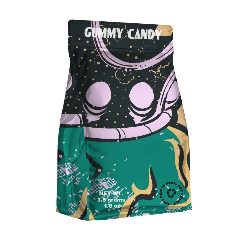 Child Resistant 1g 3.5g 7g 14g 28g Gram Flat Bottom Smell Proof Zip Lock Custom Printed Recycled Mylar Bags