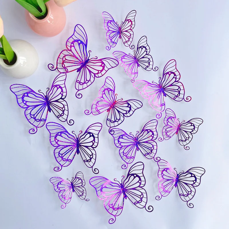 Openwork butterfly wall sticker 3D three-dimensional hollow bouquet butterfly decoration party supplies