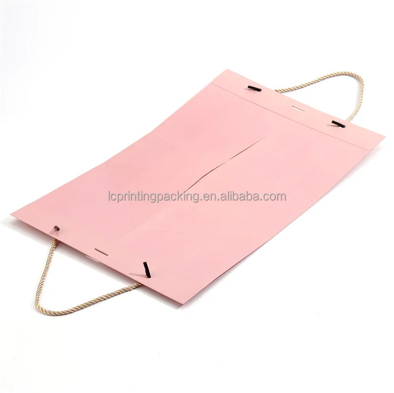 Luxury ribbon closure collapsible shopping paper bag pink wedding gift bags for guest favor 2024 new design