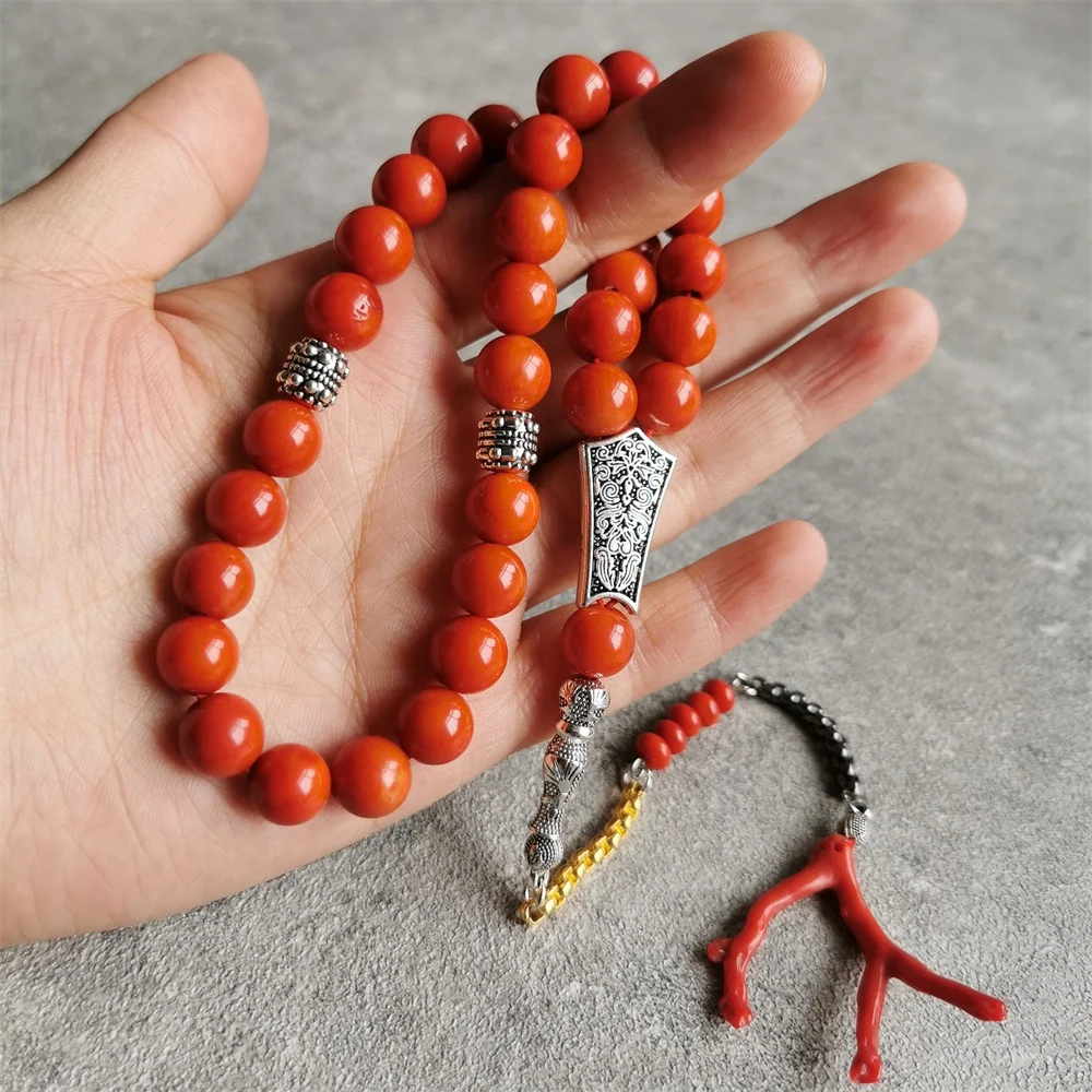 Saudi Arabia Style 33 Beads High Grade Natural Orange Coral Stone 8mm 10mm Islamic Tasbih Prayer Beads Muslim Rosary Misbaha