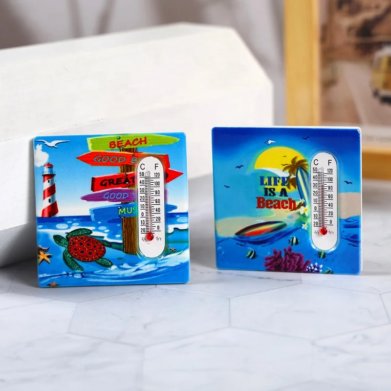 cheap tourist souvenir custom logo ceramic thermometer fridge magnet sticker