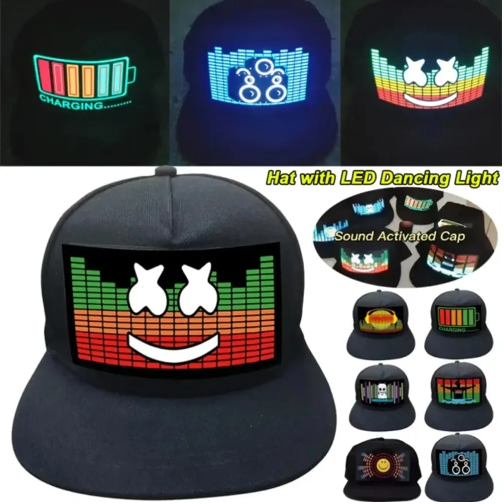 Light Up Sound Activated Baseball Cap Dj Led Flashing Hat with Detachable Screen for Man Woman