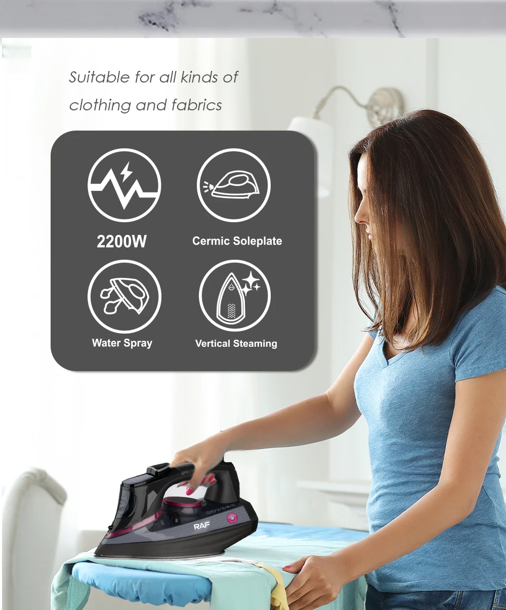 Household Electric Steam Iron with Ceramic Soleplate 2200W LED Pantalla