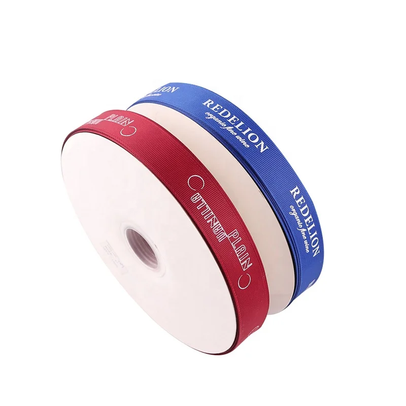 Custom Printed ribbon  Polyester Grosgrain ribbon white logo for Gift Wrapping ribbon