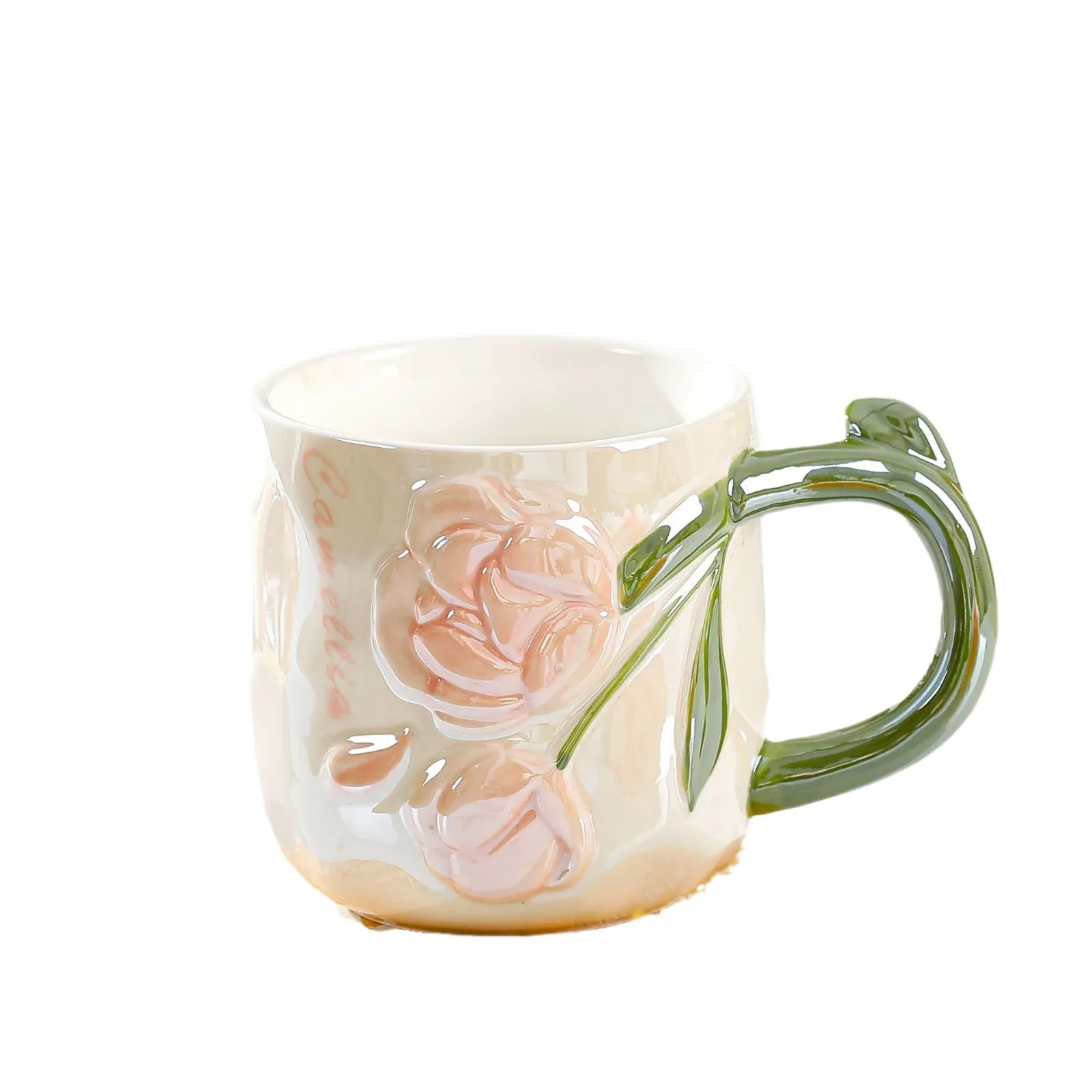 Wholesale New Fashion Pealrized 3D Tulip Ceramic Coffee Mugs Custom lower Ceramic Milk Cup water Mug with Lid