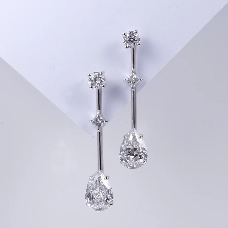 Mishang Jewelry High Quality 18k White Gold Drop Earrings Lab Diamond Customised Stud Earrings Birthday Gift