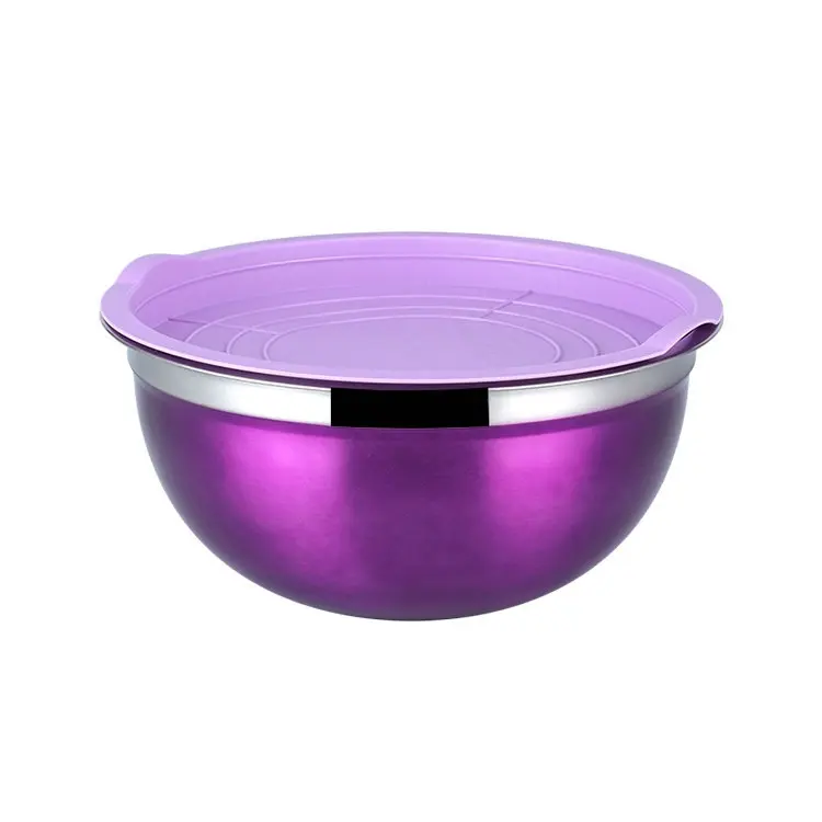 Customized Vegetable Food Bowl Salad and Fruit Deep Stainless Steel Mixing Bowl  with silicone bottom salad maker