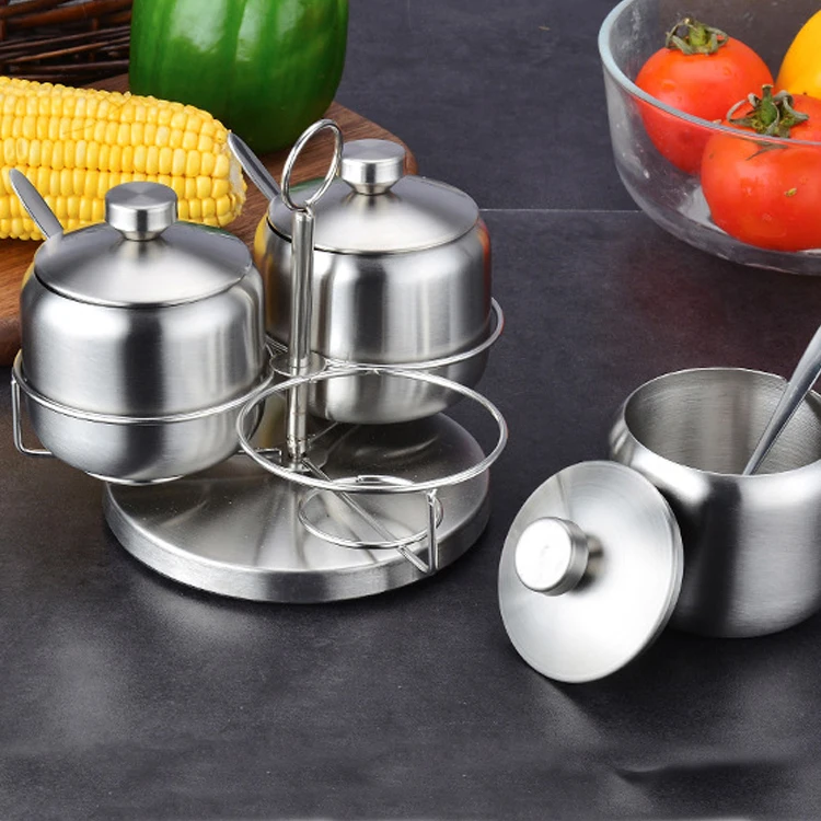 Utensil Sets 3 Pcs spices container kitchen Rotatable Stainless Steel spice container with a spoon storage containers for spices