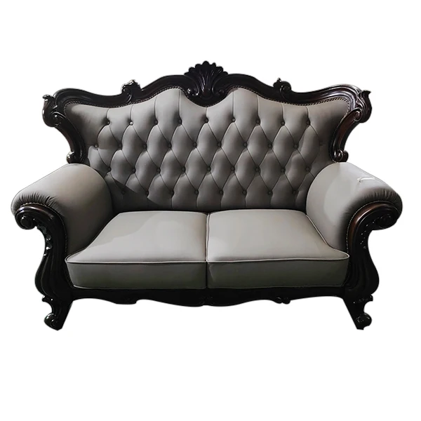 French luxury carved wooden frame 1 2 3 seater couch furniturse European classic leather upholstered living room sectional sofa