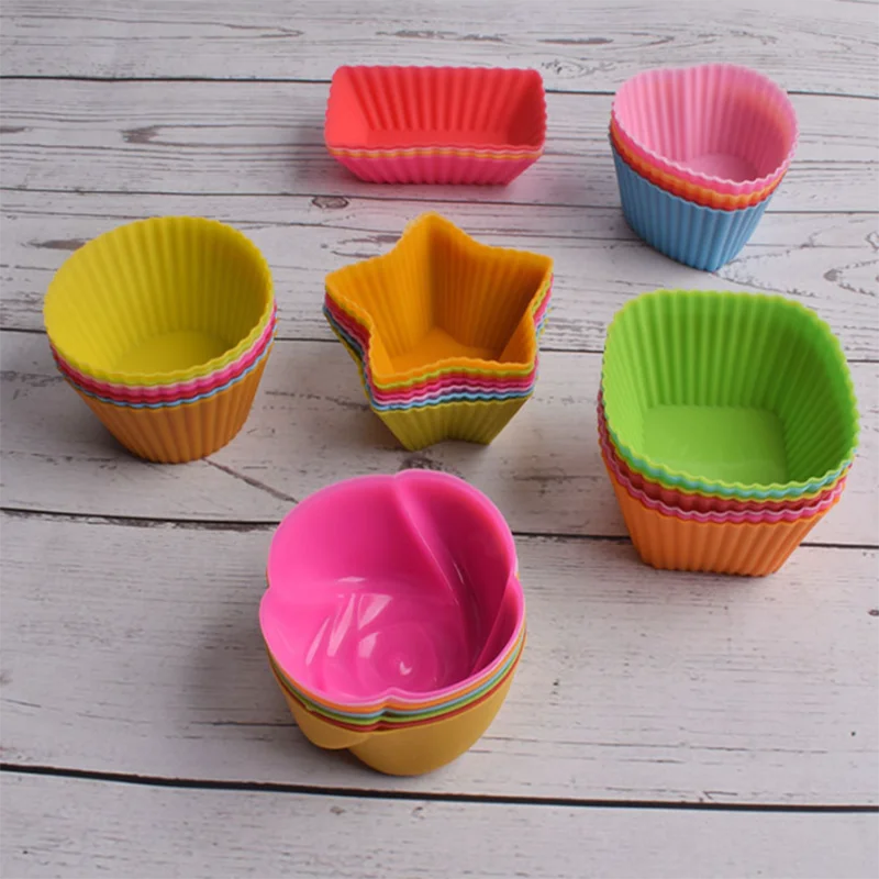 Wholesale Customization  Heart Star Flower Shaped Silicone Muffin Molds Silicone Cupcake Liners