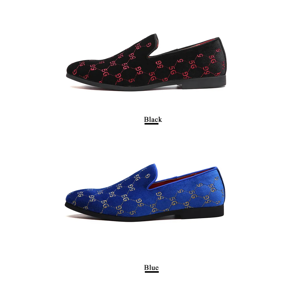 37-48 Big Size Men Women Embroidery Smoking Slippers Pointed Toe Causal Loafers Shoes Wedding Dress Shoe A5882